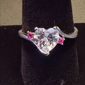 Elegant Silver Heart Ring with Pink Accents